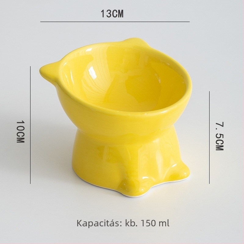 Kerámia emelt etetőtál macskáknak és kutyáknak, anti-felboruló dizájnnal és ferde peremmel