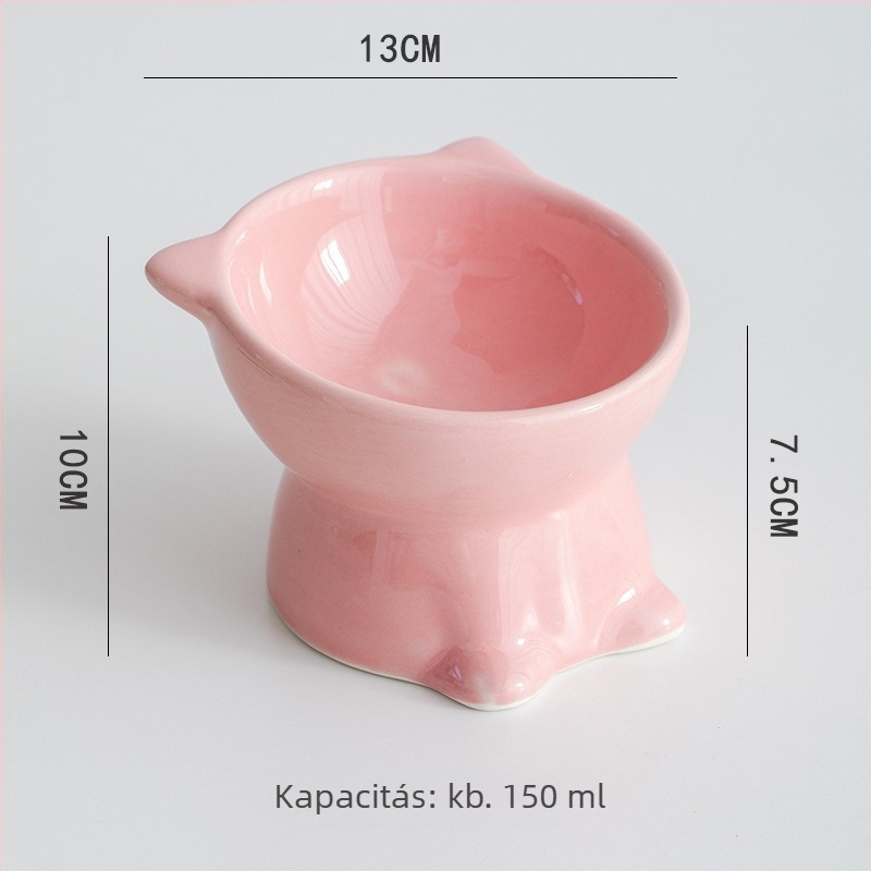 Kerámia emelt etetőtál macskáknak és kutyáknak, anti-felboruló dizájnnal és ferde peremmel