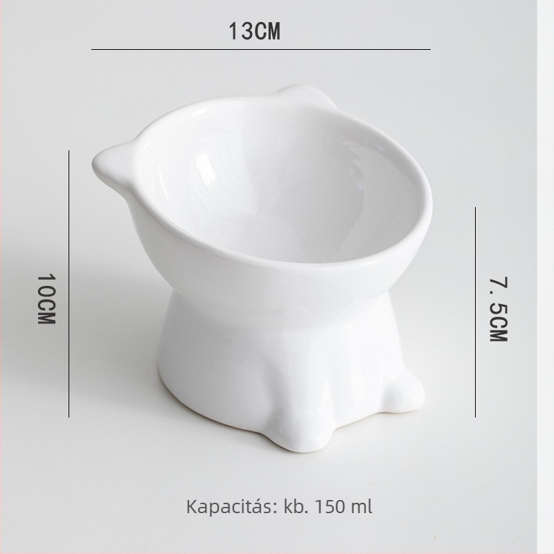 Kerámia emelt etetőtál macskáknak és kutyáknak, anti-felboruló dizájnnal és ferde peremmel