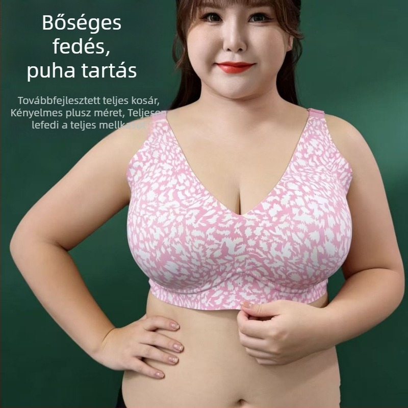 Plusz méretű melltartó, varrás nélküli, leopard mintás, fix kosár, kényelmes tartás, nagy kosár, formázó hatás, push-up
