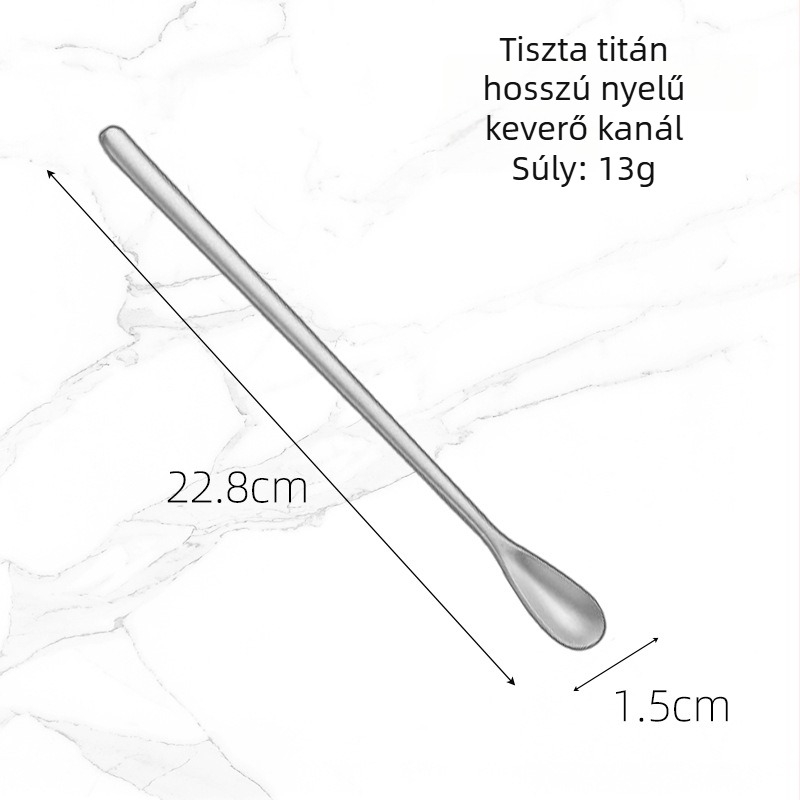 Tiszta titánból készült hosszú fogantyújú keverőkanál kávéhoz, tejporhoz, koktélokhoz és desszertekhez