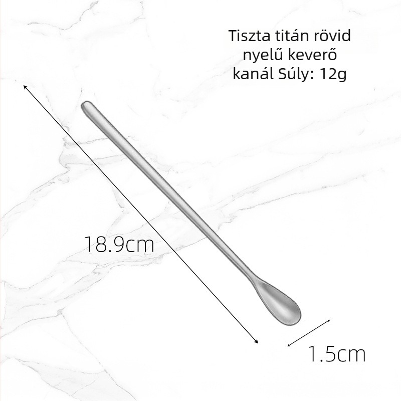 Tiszta titánból készült hosszú fogantyújú keverőkanál kávéhoz, tejporhoz, koktélokhoz és desszertekhez