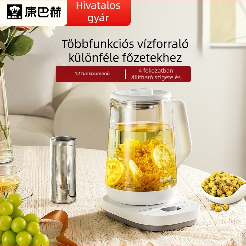 Konbach üveg egészségkanna dekokcióhoz és teához, digitális termosztáttal, érintéses vezérléssel, 1.5 L, 220V, modell Kyy-151