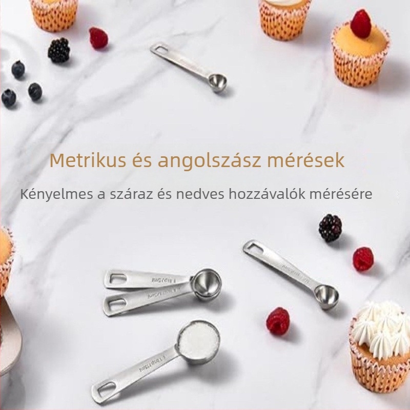 6 darabos rozsdamentes acél mérőkanál készlet, mérési jelölésekkel sütéshez, főzéshez és kávéhoz