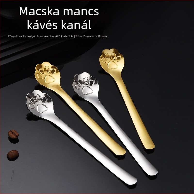 Rozsdamentes acél macskamancs kanál, háztartási használatra, kávékeverő kanál a bögréhez, ajándék, rajzfilmszerű desszertkanál