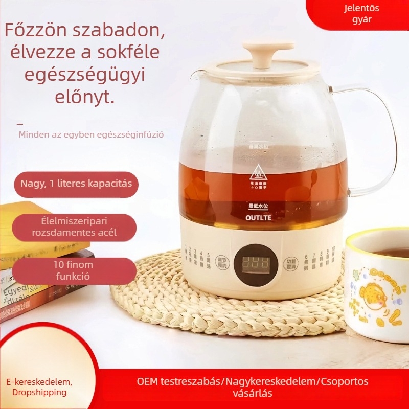 Otthoni használatra szánt egészségvédő tea- és vízforraló, multifunkciós, teljesen automata, üvegből készült, tea és forró víz céljára, kétfunkciós gőzölés és párolás