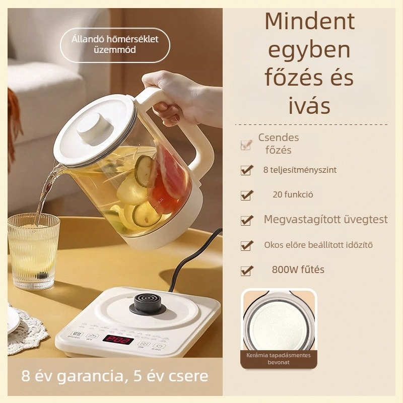 1,8 L automata egészségügyi edény háztartási használatra — boroszilikát üveg, multifunkcionális teafőző és növényi kivonatok készítő