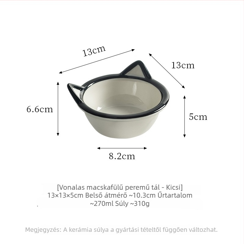 Kerámia kisállat tál macskafül alakú peremmel és állvánnyal, macskáknak és kiskutyáknak