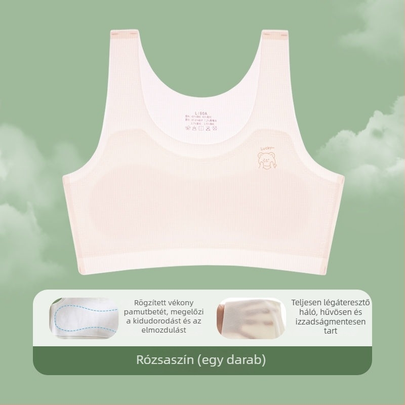 Légáteresztő mellény-stílusú edzőmelltartó 10–14 éves lányoknak, teljes kosár, varrás nélküli, viszkóz bélés, sportos mindennapi viselet