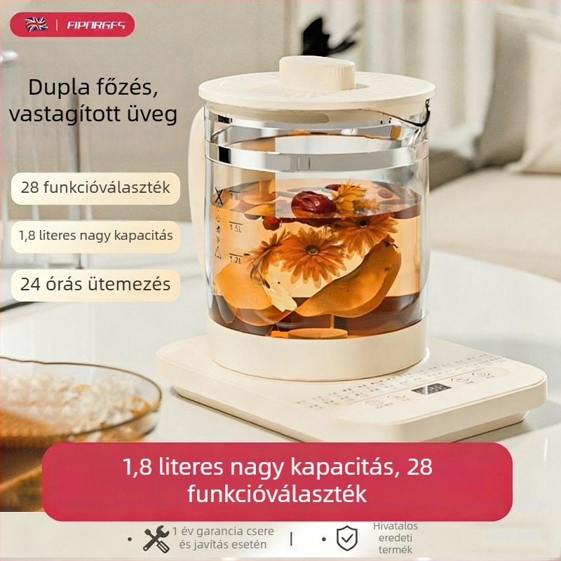 Egészségmegőrző elektromos teáskanna, kompakt irodai méretű, teljesen automata, vastag üveg, hőszigetelés, multifunkciós teáskanna