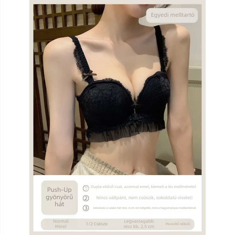 Dupla elülső záródású push-up melltartó latex csészékkel, levehető vállpántokkal, két hordozási mód kis mellekhez, strapless lehetőség