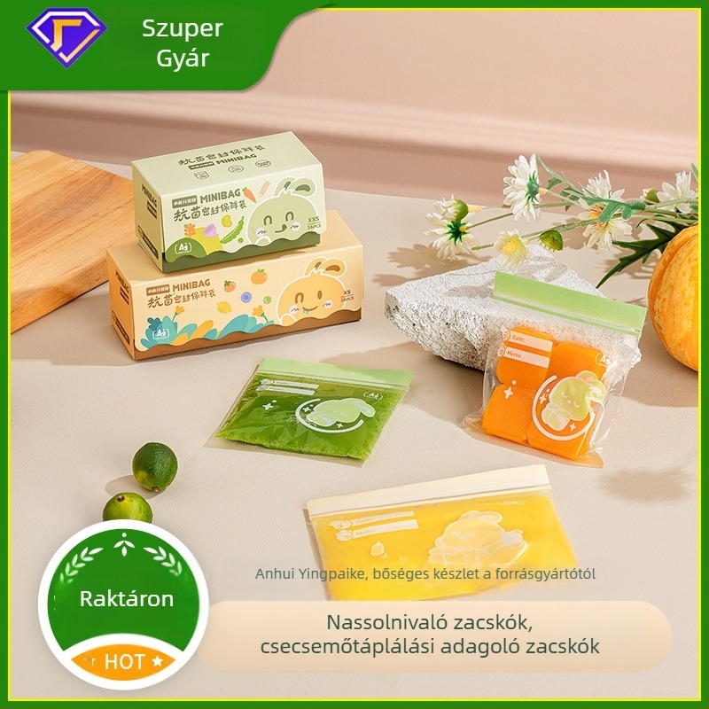 Élelmiszer-minőségű zárható snack zacskók babáknak, adagolt gyümölcsös nassolnivaló tárolására, frissesség megőrzése