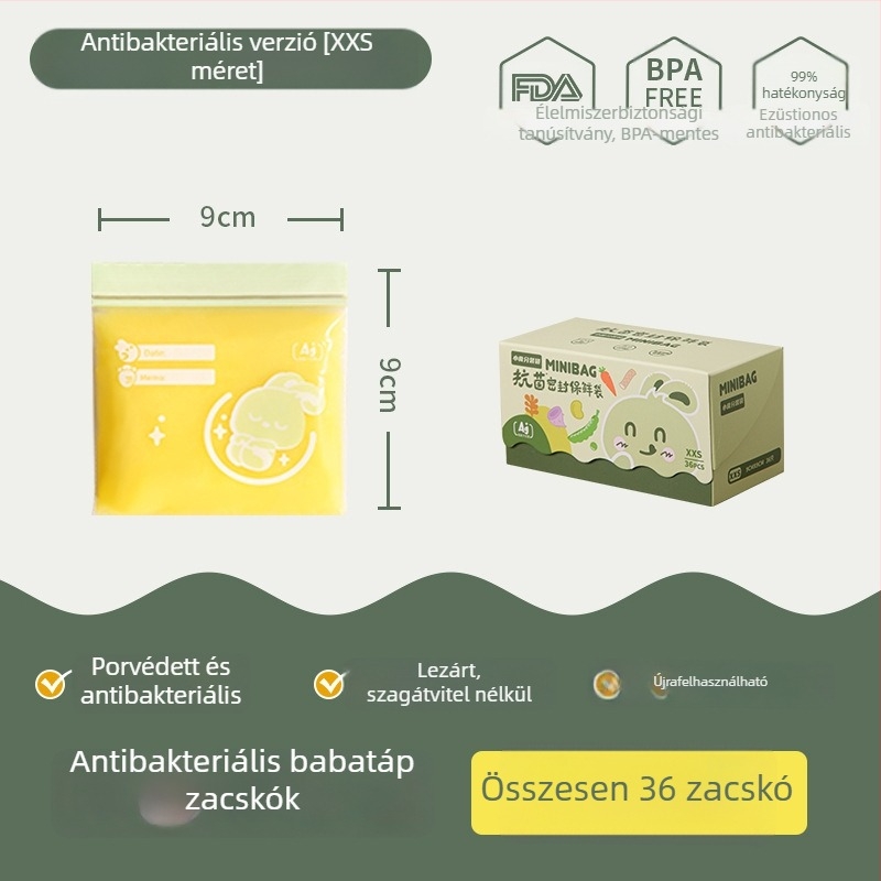 Élelmiszer-minőségű zárható snack zacskók babáknak, adagolt gyümölcsös nassolnivaló tárolására, frissesség megőrzése