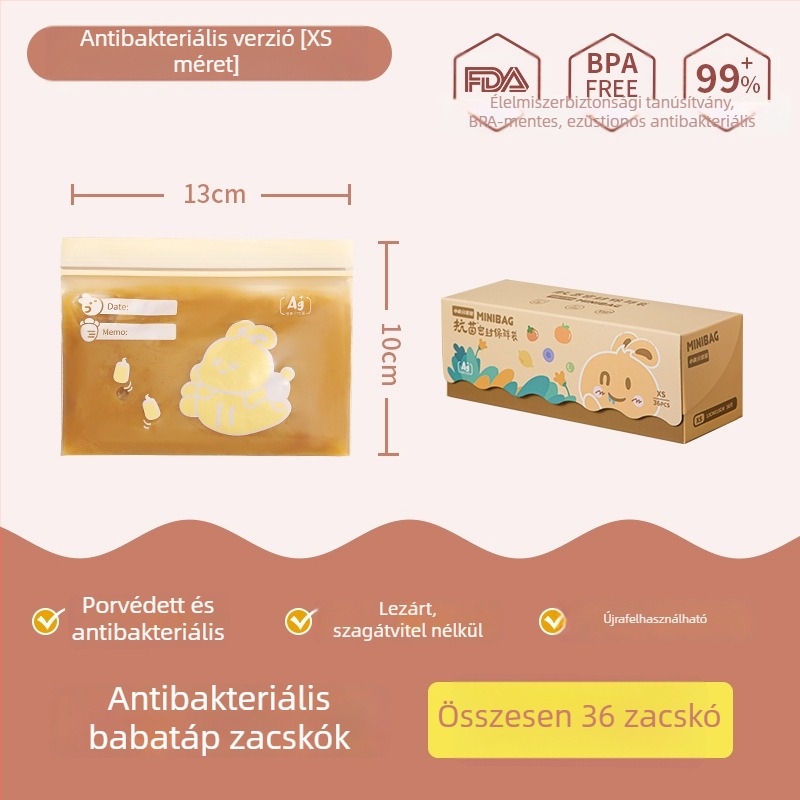 Élelmiszer-minőségű zárható snack zacskók babáknak, adagolt gyümölcsös nassolnivaló tárolására, frissesség megőrzése
