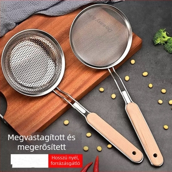 16# Fából készült nyéllel, rozsdamentes acél szitálókanál – konyhai hálós szűrő és lecsöpögtető dumplings és tészta számára