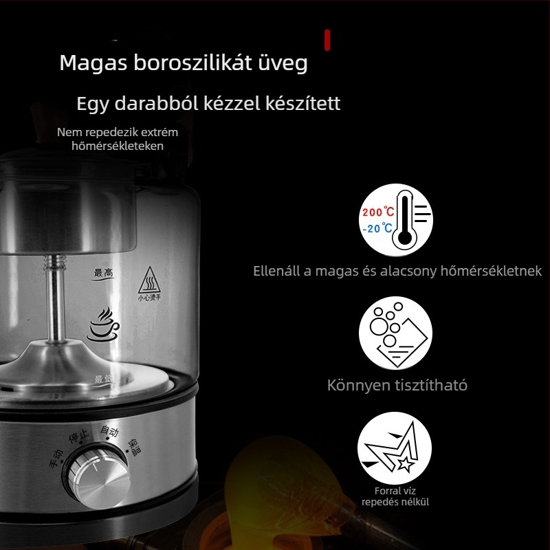 Teljesen automata otthoni teakeverő készülék, kompakt hőálló üvegtesttel a víz felforralására és fekete tea készítésére, 1 L