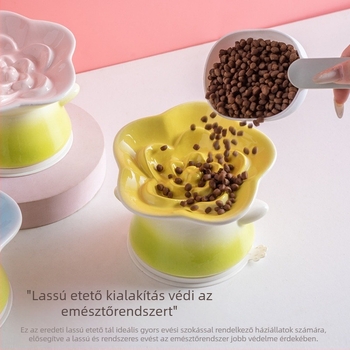 Virágmintás kerámia macska lassú etető tál, görbült szájú, megelőzi a fulladást és a felborulást.