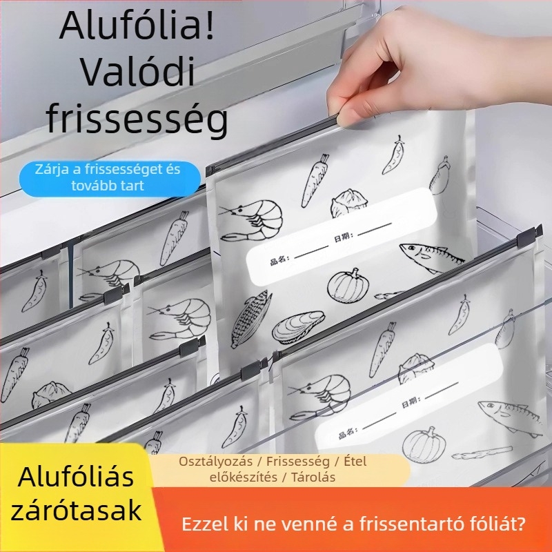 Alumíniumfóliás frissességmegőrző tasakok háztartási hűtőszekrényhez, zárható zipzárral, élelmiszer-minőségű