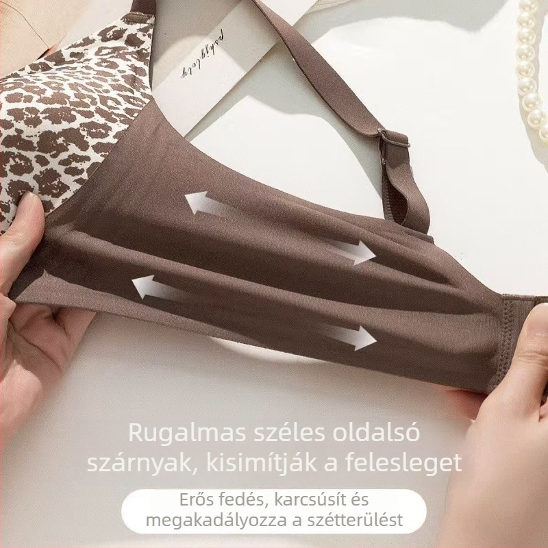 Leopárd mintás, vezeték nélküli melltartó nőknek, kis mellhez, kényelmes puha tartással, oldalsó formázás, a lógás ellen