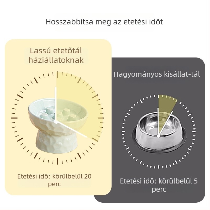 Kerámia magasított lassú etető tál macskáknak és kutyáknak, ferde peremmel, étel- és víztál, kiöntés elleni védelem