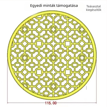 Fa teás tálca kiegészítők: hőszigetelő fém alátét, teáskanna tartó és csepegtető lemez