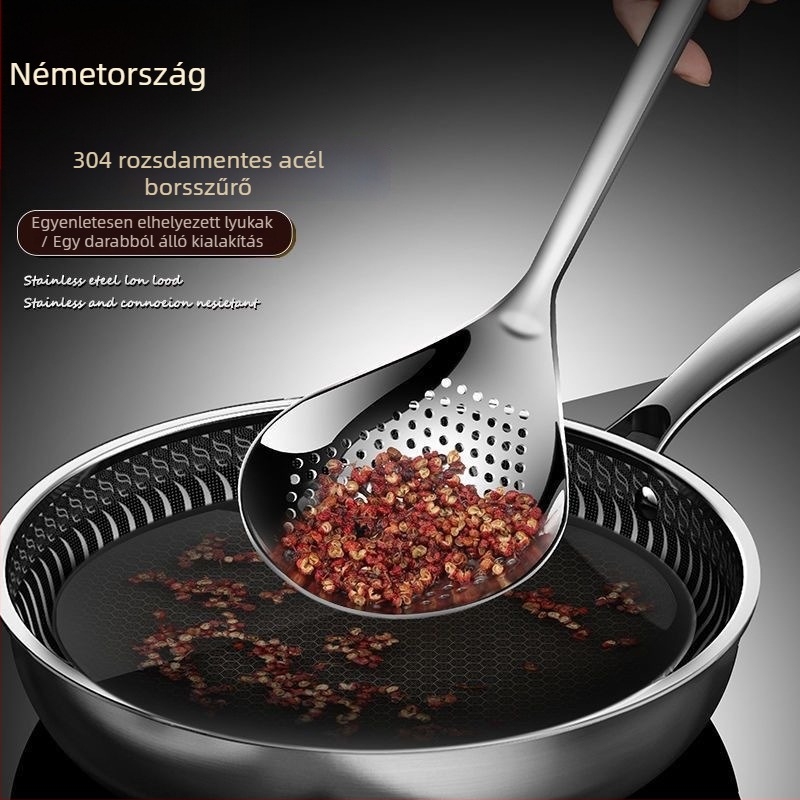 Rozsdamentes acélból készült konyhai szűrő tészta és dumpling számára, élelmiszer-minőségű, otthoni használatra, olajcsepegő hálóval