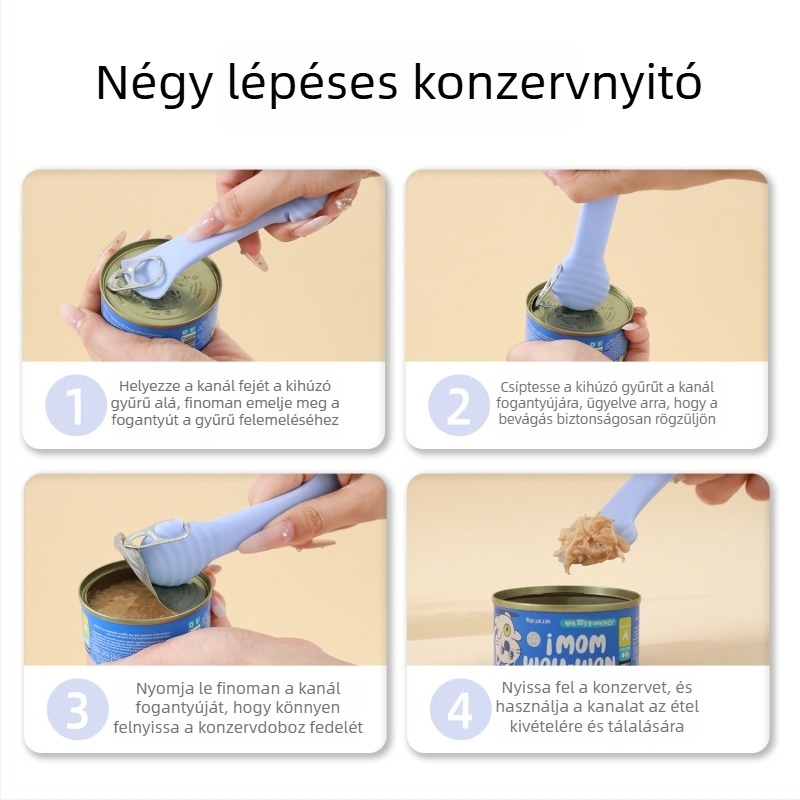 Szilikonból készült jutalomfalat-konzervek fedője és kanalas szedő eszköz kutyáknak és macskáknak
