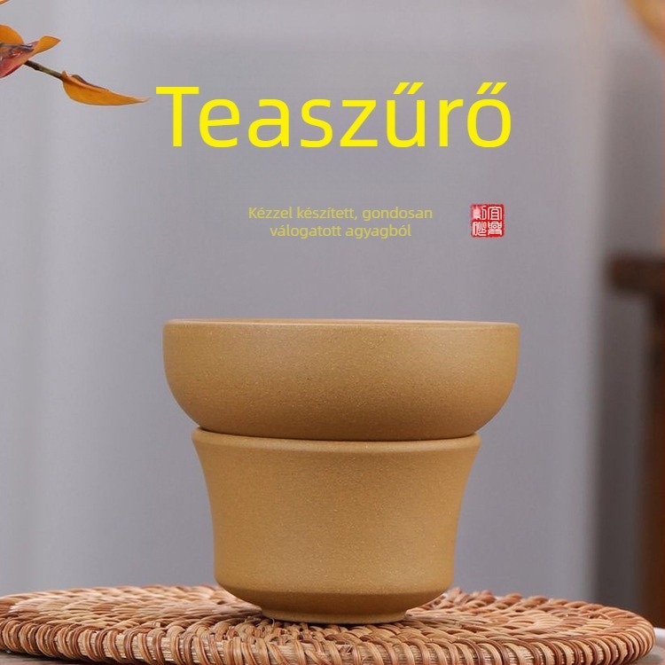 Yixing lila agyag teáskanna, kézzel készített, sárga agyaggal, Gongdao pohár és teaszűrő, kis kapacitású otthoni teáskészlet