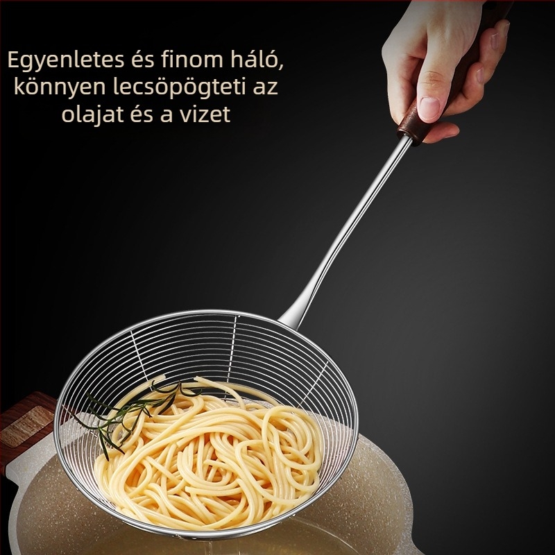 304 rozsdamentes acél, fa fogantyúval – nagy méretű szűrőkanál forró fazékhoz, sütéshez, gombócokhoz és tésztákhoz