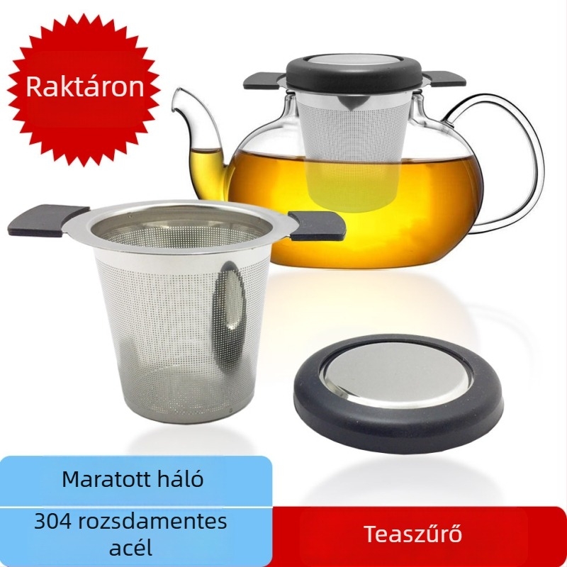 304 rozsdamentes acél teafilter üveg teáskannához, teafű infúzor és filter a levelekhez és virágos teákhoz