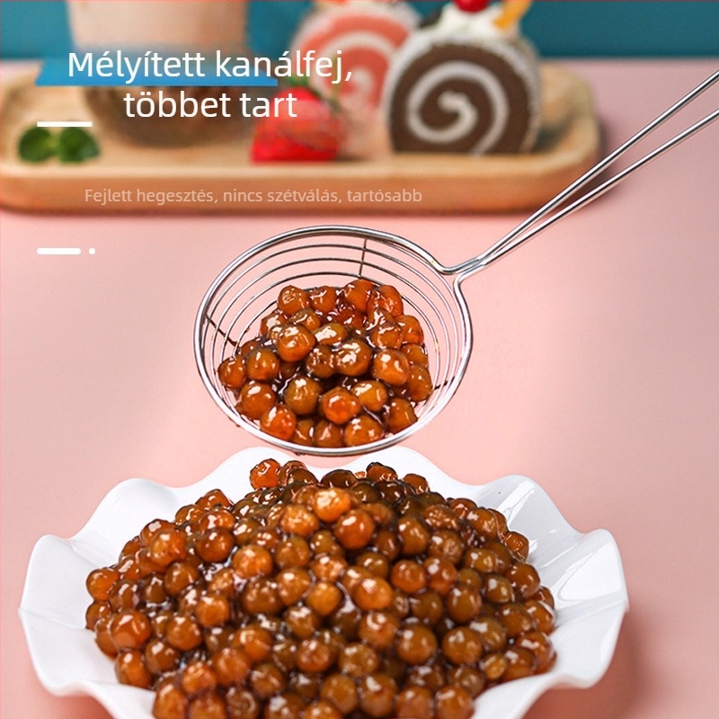 Rozsdamentes acél bubble tea kanál mély hálószűrővel gyöngyök számára