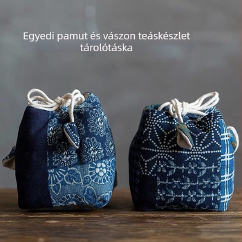 Tea ceremóniás kiegészítők: vászonból készült tasak teáscsészékhez, hordozható teáskészlet-tároló, pamut és len