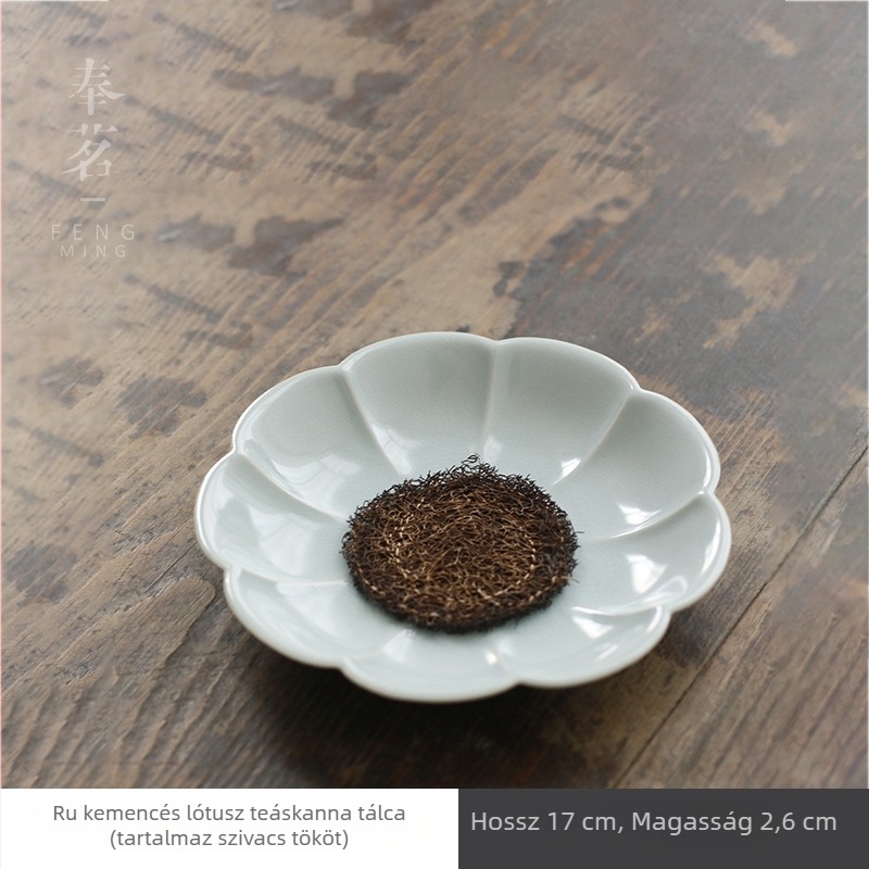 Kerámiás teáskanna-tartó crackle-glazúrral és luffa rostból készült szárító alátét