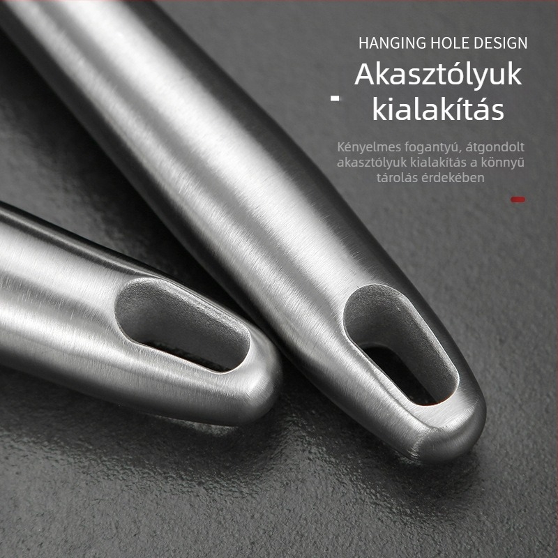 304 rozsdamentes acélból készült, élelmiszer-minőségű konyhai szita hosszú nyéllel, gombócokhoz és tésztákhoz