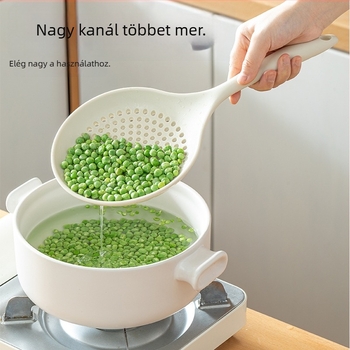 Nagy méretű szilikon szűrőkanál tészta és dumplings leöblítésére, élelmiszer‑minőségű, hőálló, hosszú nyél