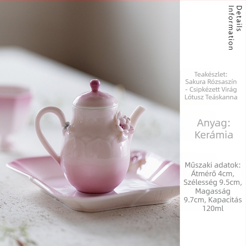 Rózsaszín kézzel készített virágos teáskanna Gongfu tea ceremóniához