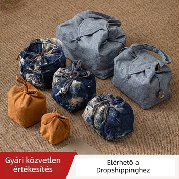 Kordozható teaceremóniai készlet pamut tárolótáskával — egy teáskanna és két teáscsésze