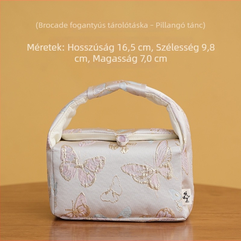 Jacquard utazó teáskészlet egy teáskannával és két csészével, hordtáska, teaceremónia kiegészítők.
