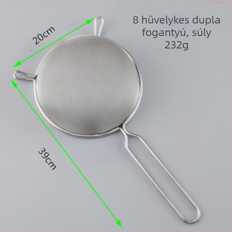 Rozsdamentes acélból készült konyhai szűrőedény két fogantyúval és finom hálós szűrőkanállal, malatang-hoz és szójatejhez