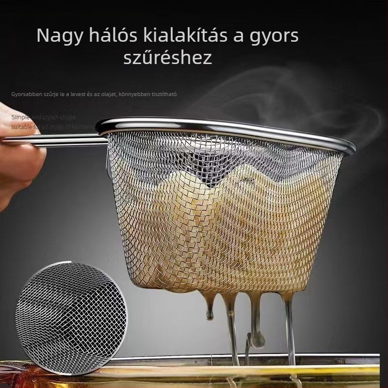 Rozsdamentes acélból készült forró fazék szűrő, kis méretű, tészta és zöldségek leöblítésére, vízleeresztés és olaj elválasztás