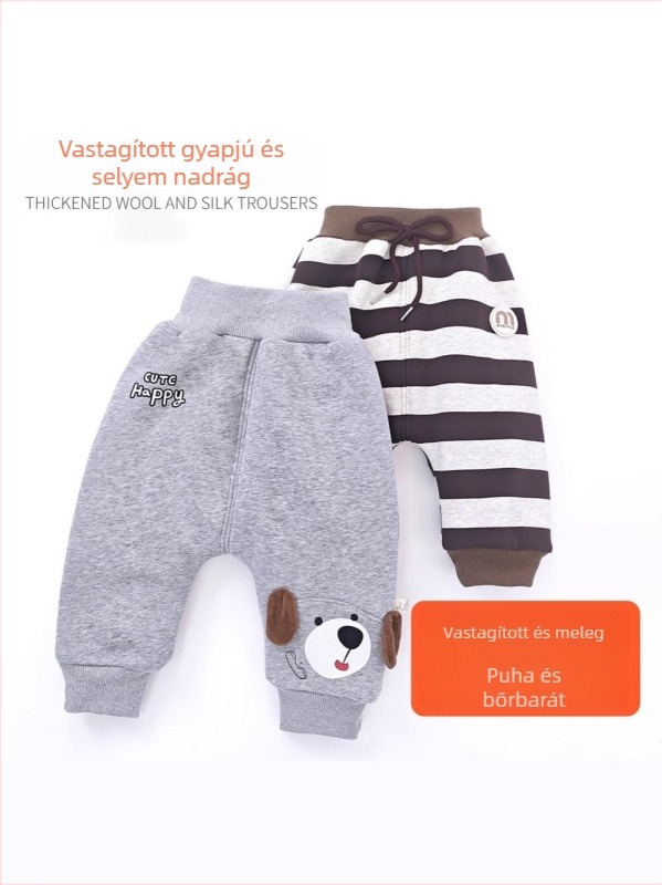 Gyerekeknek való polár nadrág téli, uniszex, egyenes szabású, csíkos