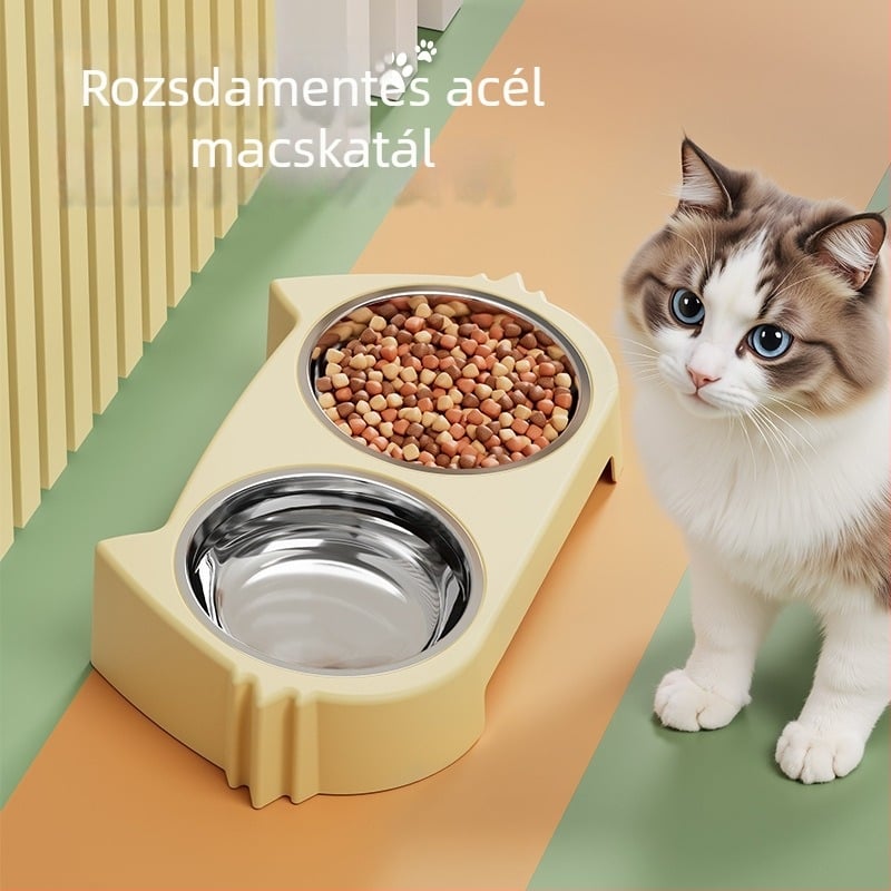 Kettős tál kutyáknak és macskáknak rozsdamentes acélból, lassú etetés, fulladás elleni, csúszásmentes, felborulás elleni, nagy kapacitású