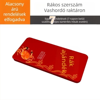 Három darabos rákeszköz készlet fémdobozban: rákcsipesz, rákolló és rák tisztító tű