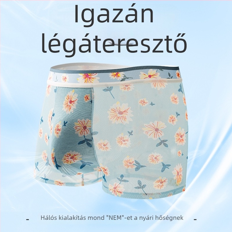 Férfiaknak szóló vékony jégselyem boxerek középmagas derekú boxer, légáteresztő, antibakteriális, gyorsan száradó, csipke mintával