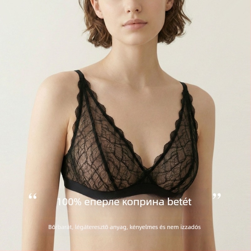 Tangge mulberry selyem ultra vékony, lélegző csipkés mély-V, drót nélküli háromszögkosaras melltartó
