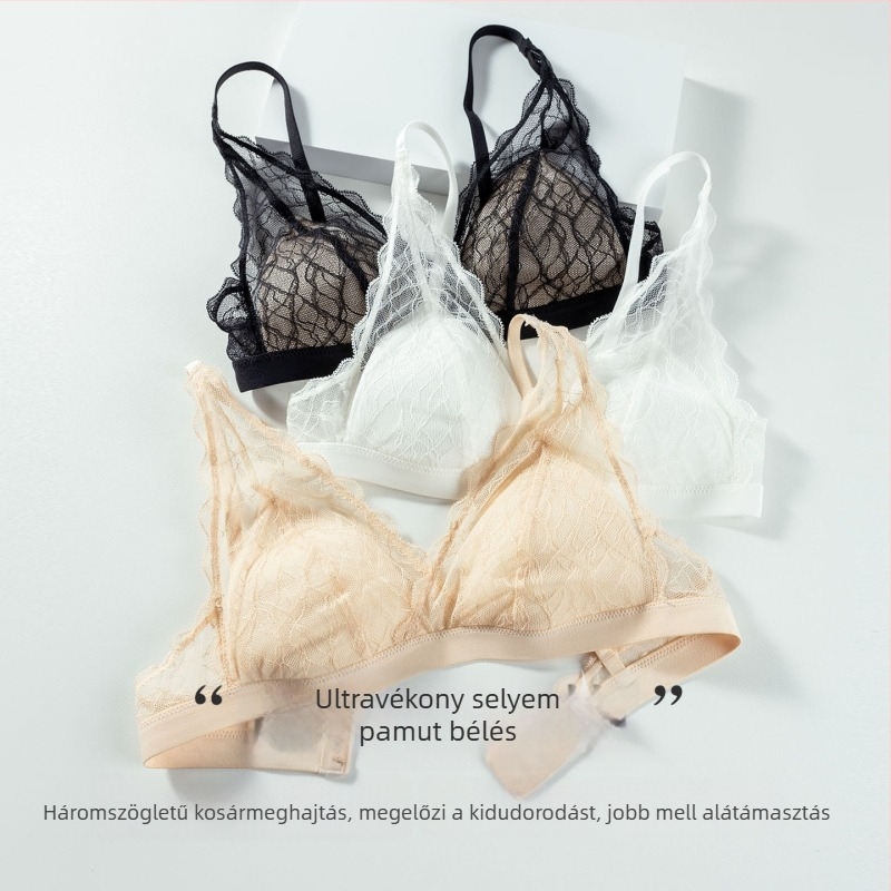 Tangge mulberry selyem ultra vékony, lélegző csipkés mély-V, drót nélküli háromszögkosaras melltartó