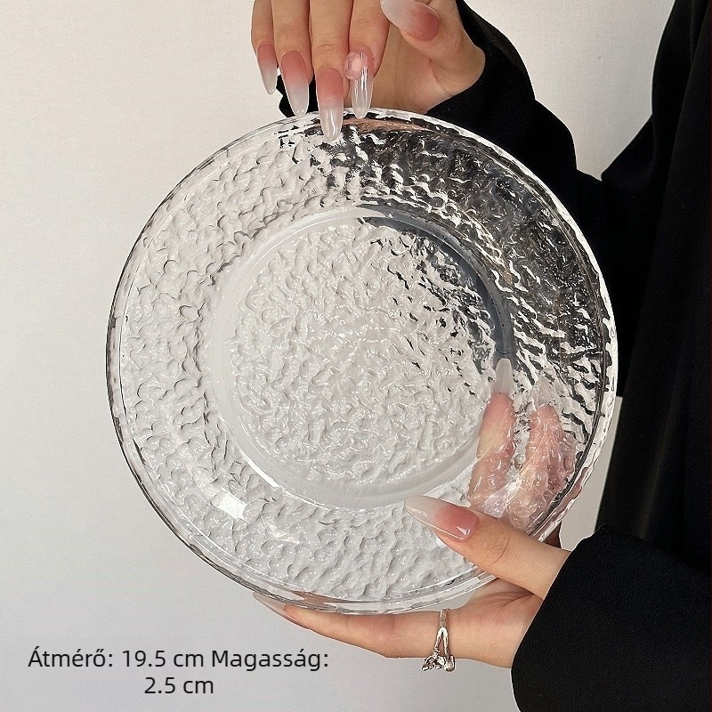Glacier Glass desszerttál, kör alakú, Instagram-stílus – torta- és gyümölcstál, elegáns otthoni étkészlet