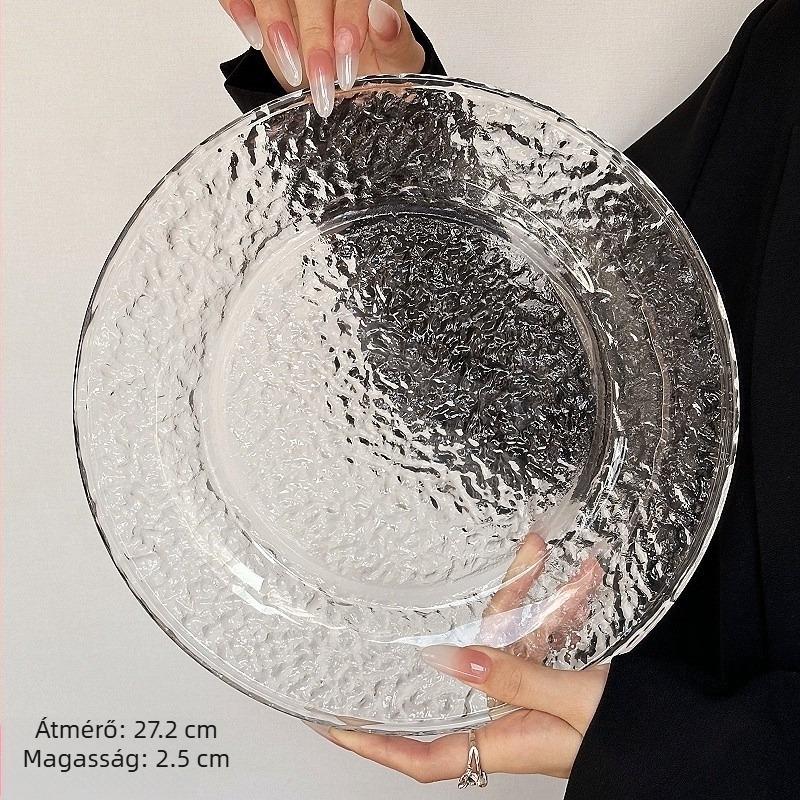 Glacier Glass desszerttál, kör alakú, Instagram-stílus – torta- és gyümölcstál, elegáns otthoni étkészlet