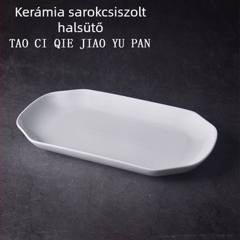 Porcelánból készült, téglalap alakú halas tál sarokvágással, fehér, nagy, otthoni használatra, szállodai és éttermi étkészlet