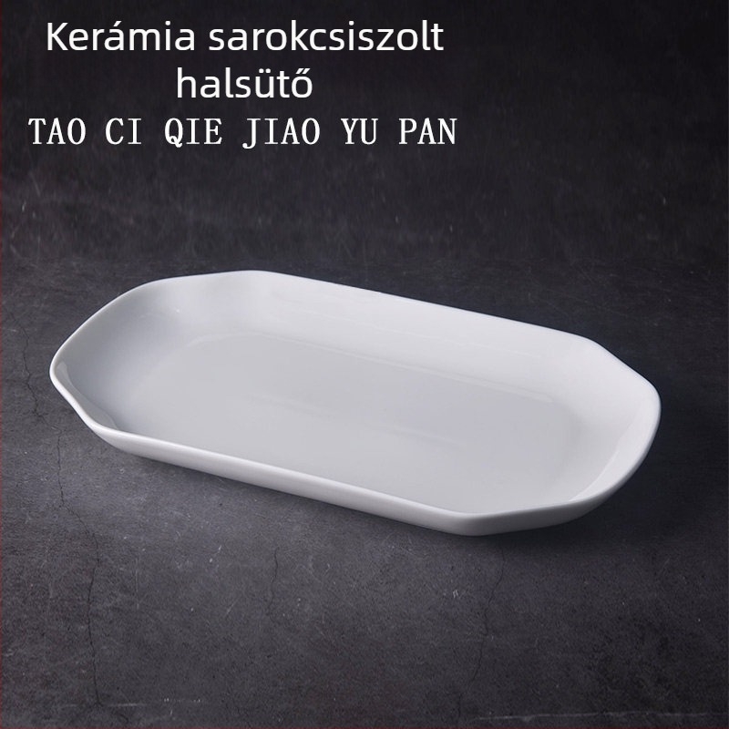 Porcelánból készült, téglalap alakú halas tál sarokvágással, fehér, nagy, otthoni használatra, szállodai és éttermi étkészlet